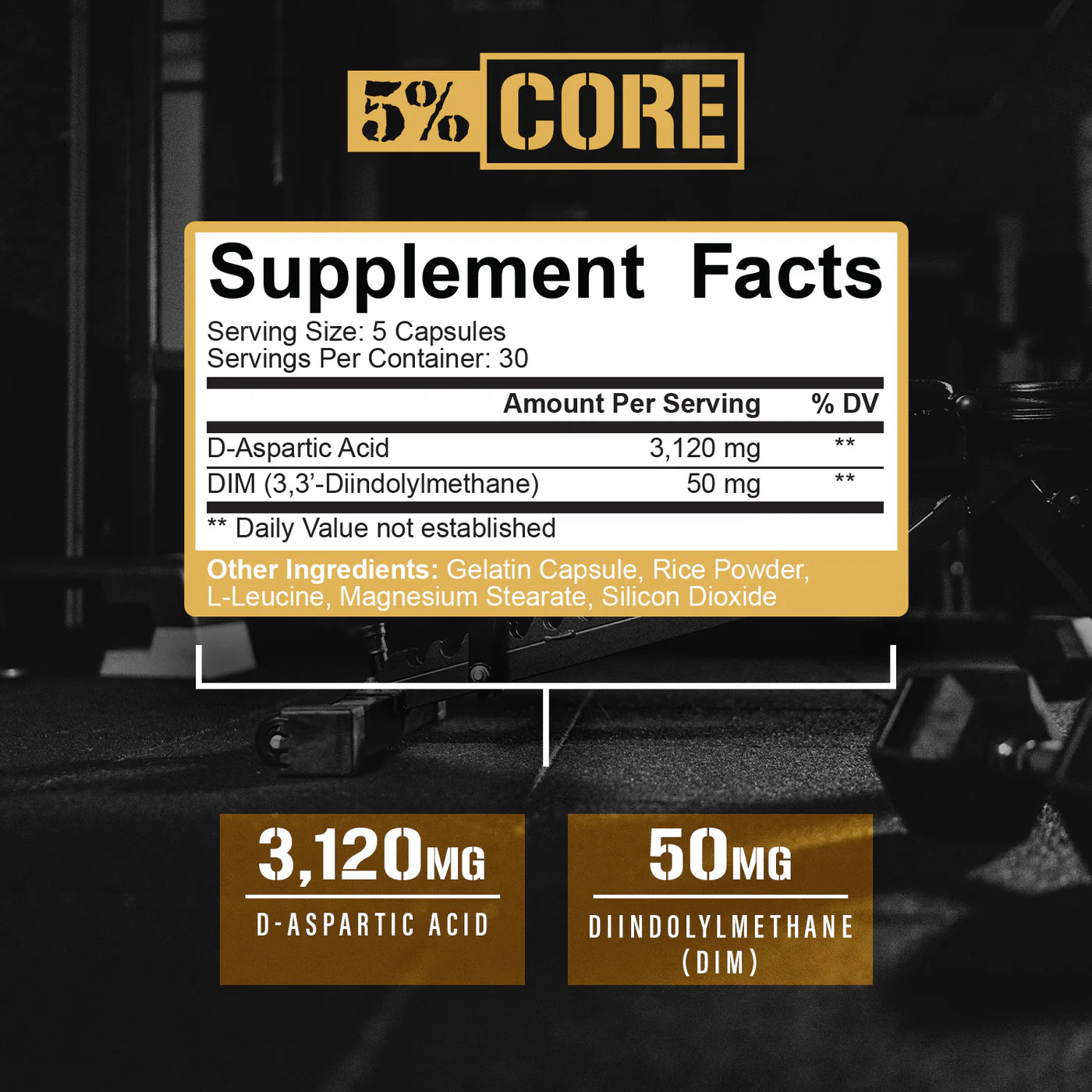 5% D-Aspartic Acid // + Dim 5% Nutrition NTS Newtown Supplement Store Sydney