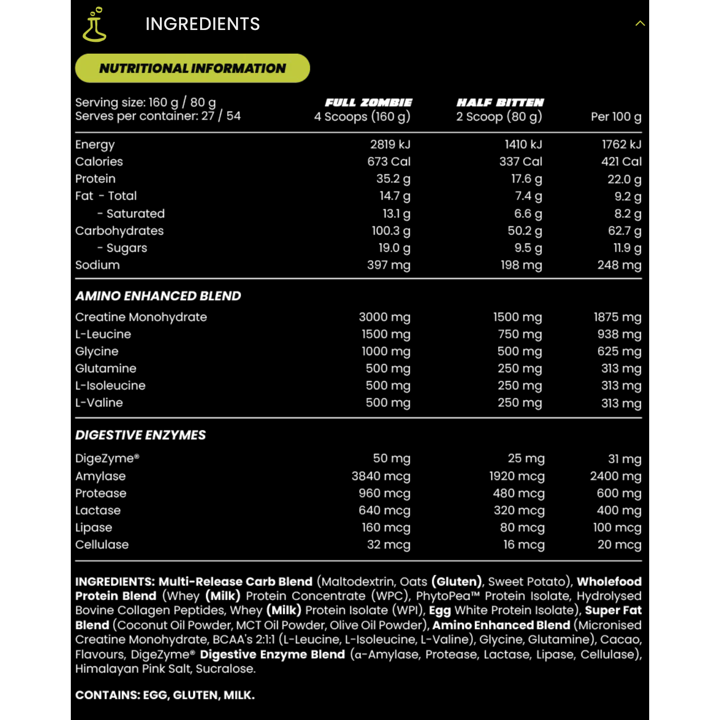 GAINZ PROTEIN // Mass Gainer 10 Serves Zombie Labs NTS Newtown Supplement Store Sydney