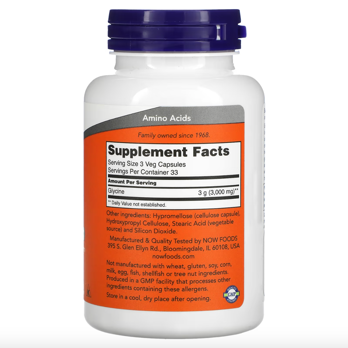 Glycine // 1000mg 100 Veg Capsules Now Foods NTS Newtown Supplement Store Sydney