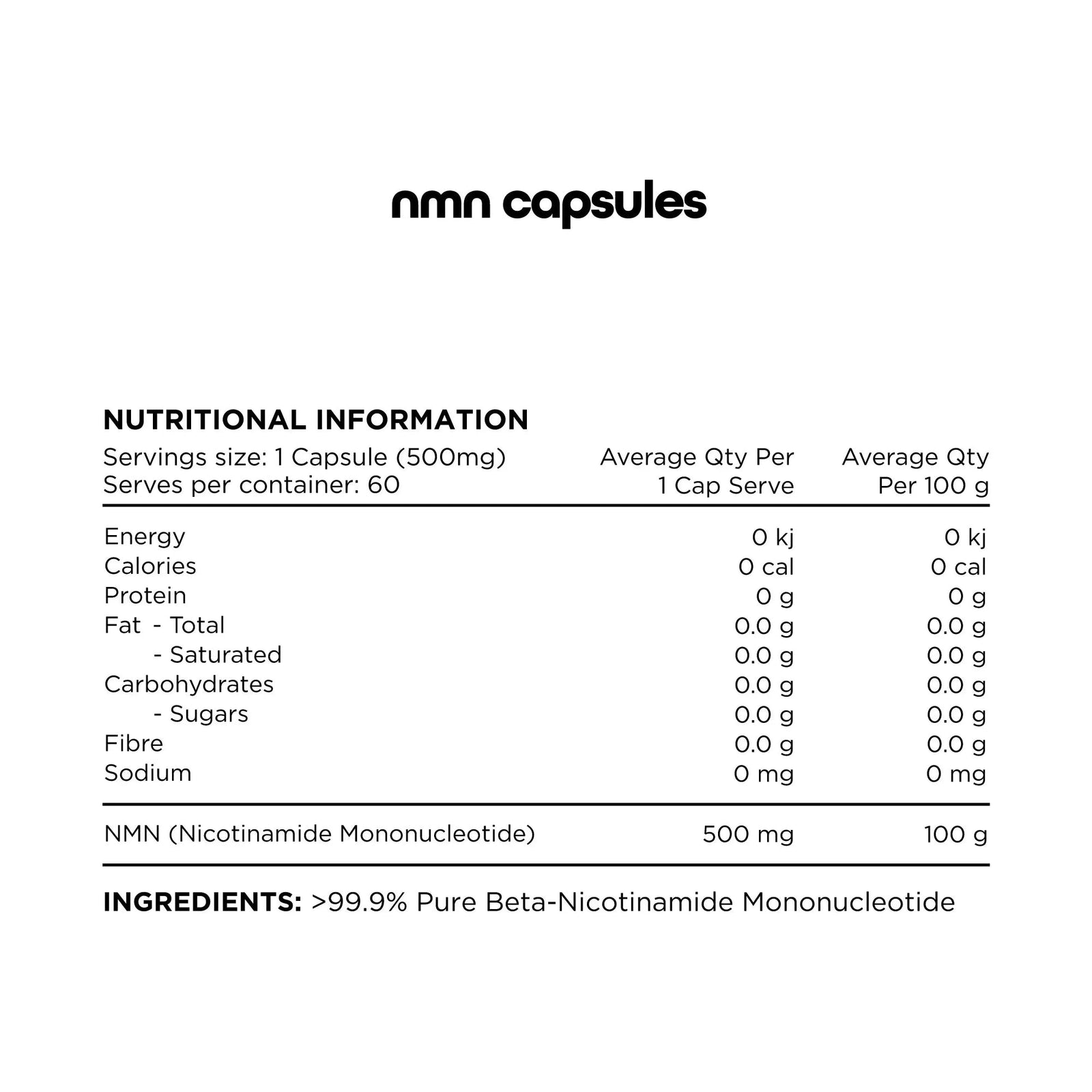 NMN 500mg // 60 Veg Caps SWITCH NTS Newtown Supplement Store Sydney