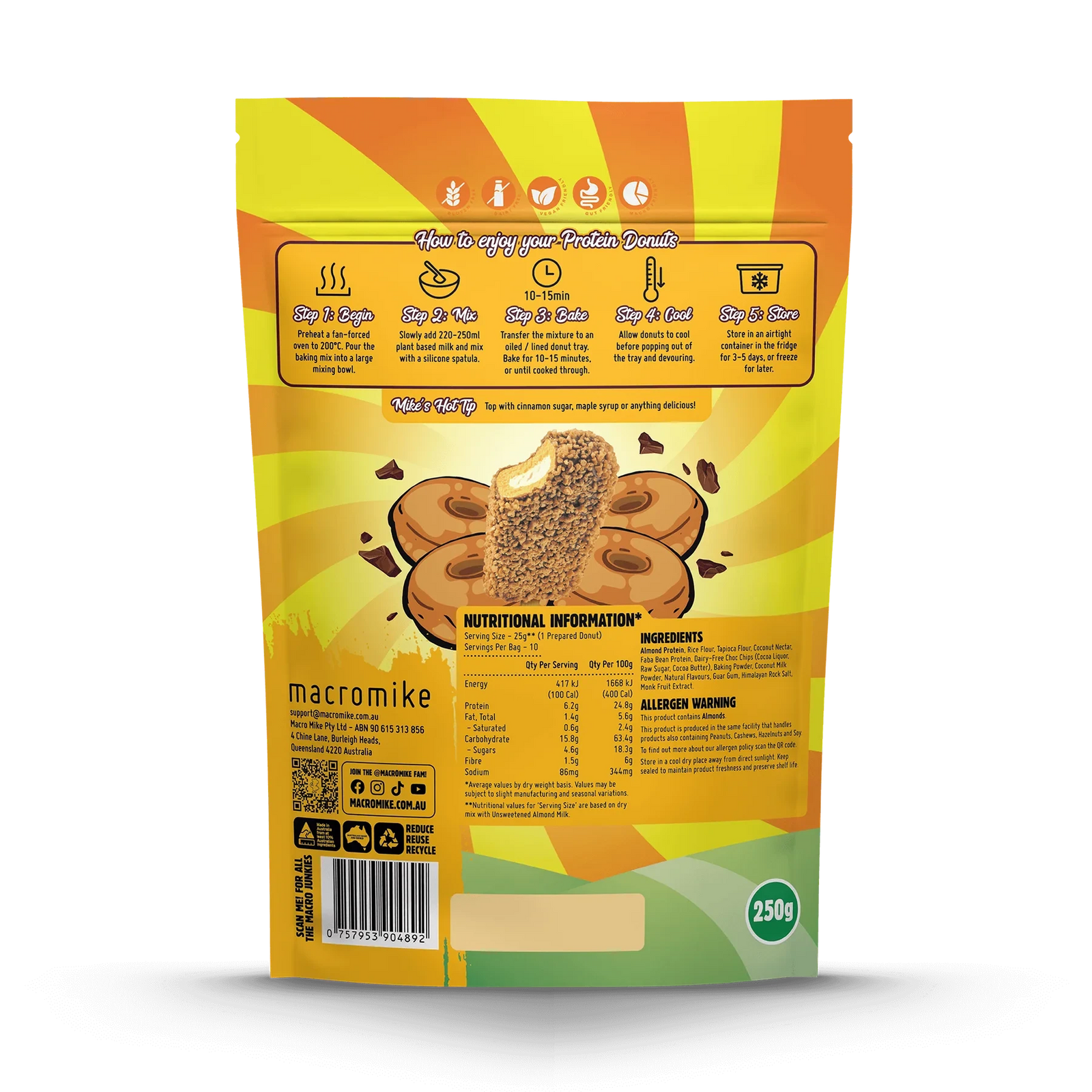Protein Donut Baking Mix (with Almond Protein) // Golden Gaytime - 250g Macro Mike NTS Newtown Supplement Store Sydney