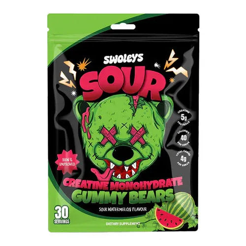 Sour Creatine Monohydrate Gummy Bears // 30 Servings Swoleys Sour Watermelon NTS Newtown Supplement Store Sydney