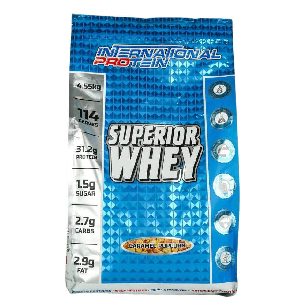SUPERIOR WHEY // 31.2g Protein International Protein Caramel Popcorn / 907g (22 serves) NTS Newtown Supplement Store Sydney