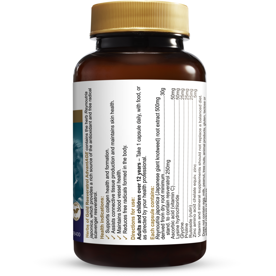 Resveratrol AdvantAGE 60 Capsules Herbs of Gold NTS Newtown Supplement Store Sydney