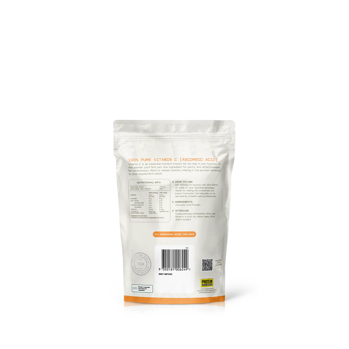 100% Pure Ascorbic Acid // Vitamin C Powder 100g Protein Supplies Australia NTS Newtown Supplement Store Sydney