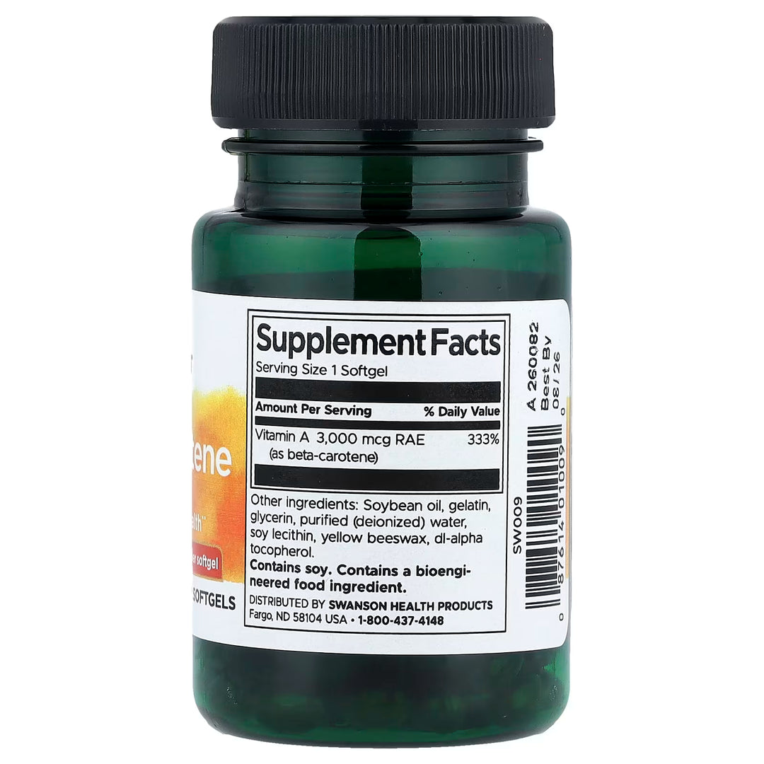 Beta Carotene 10,000 IU // 100 softgels Swanson NTS Newtown Supplement Store Sydney