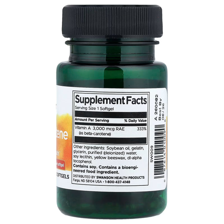 Beta Carotene 10,000 IU // 100 softgels Swanson NTS Newtown Supplement Store Sydney