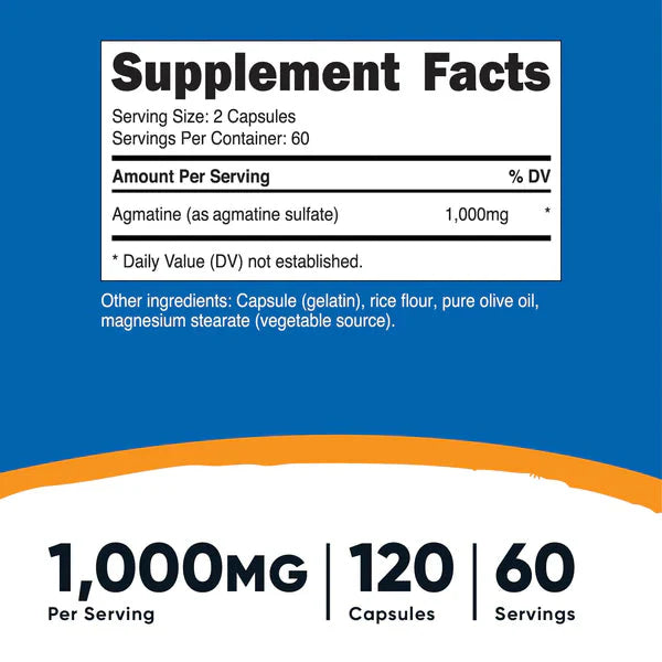 Agmatine Sulfate 1000mg // 120 Capsules nutricost NTS Newtown Supplement Store Sydney