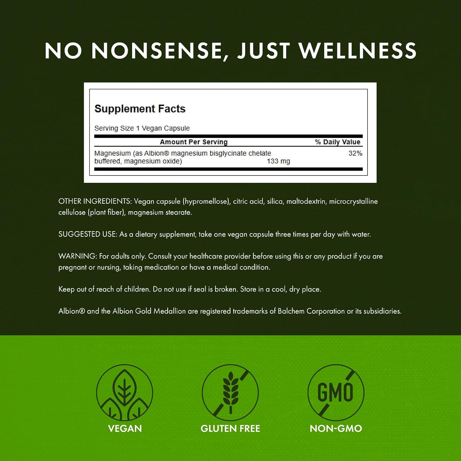 Albion Magnesium Glycinate 133 mg // 90 Vegan Capsules Swanson NTS Newtown Supplement Store Sydney