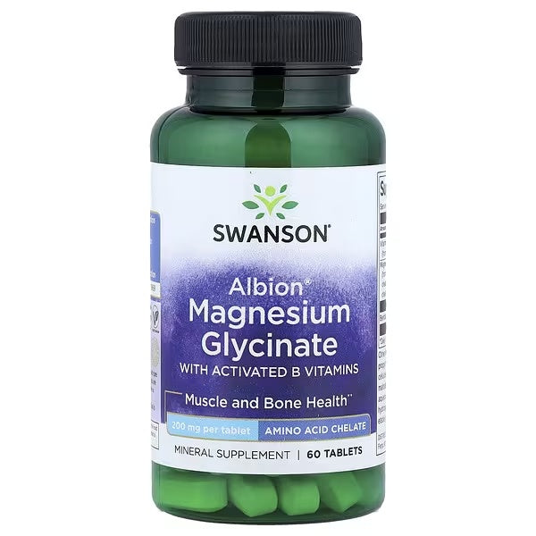 Albion® Magnesium Glycinate 200mg with Activated B Vitamins // 60 Tablets Swanson NTS Newtown Supplement Store Sydney
