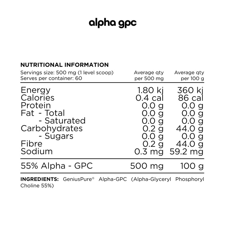 Alpha-GPC 55% GeniusPure 500mg // 60 Serves