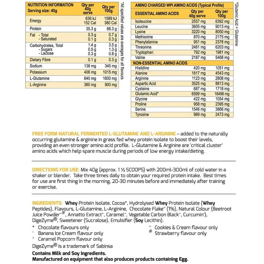 AMINO CHARGED WPI // 35.3g Protein International Protein NTS Newtown Supplement Store Sydney