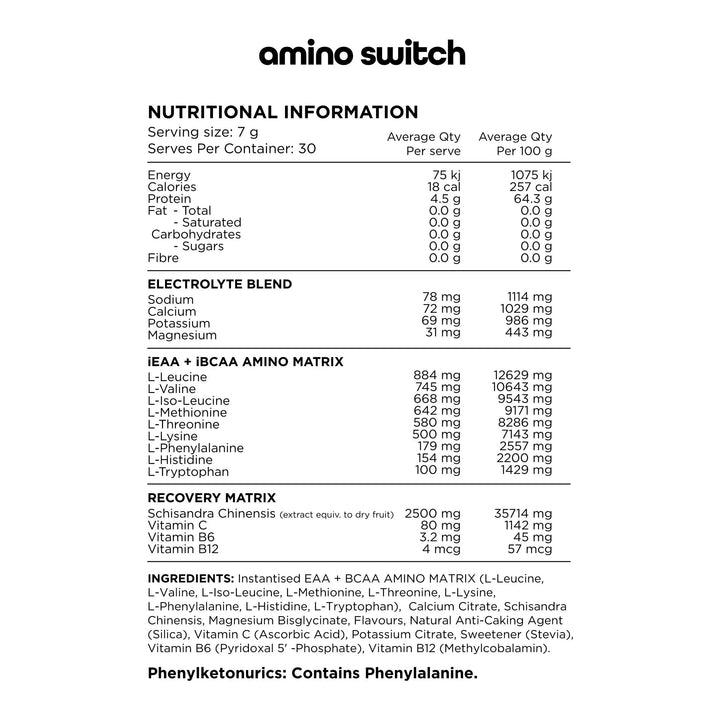 Amino EAA &amp; BCAA // Recovery Matrix 30 Servings SWITCH NTS Newtown Supplement Store Sydney