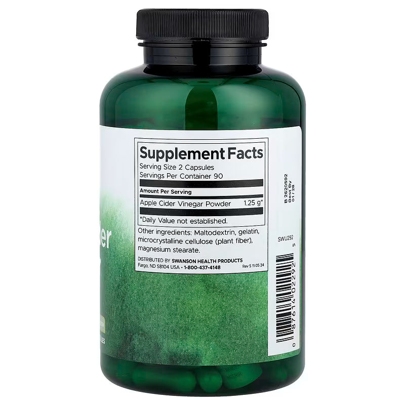 Apple Cider Vinegar 625mg // 180 Capsules Swanson NTS Newtown Supplement Store Sydney