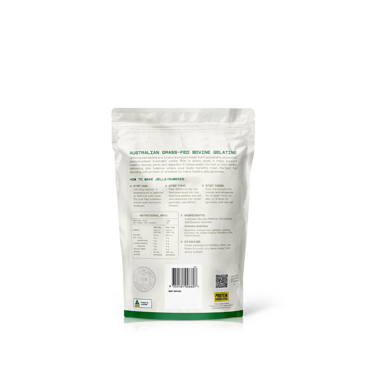 Australian Gelatine // Grass-Fed Bovine Gelatine 300g Protein Supplies Australia NTS Newtown Supplement Store Sydney