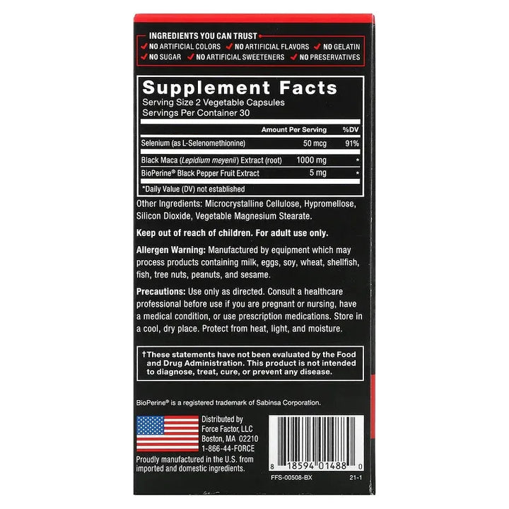 Black Maca // 60 Capsules Force Factor NTS Newtown Supplement Store Sydney