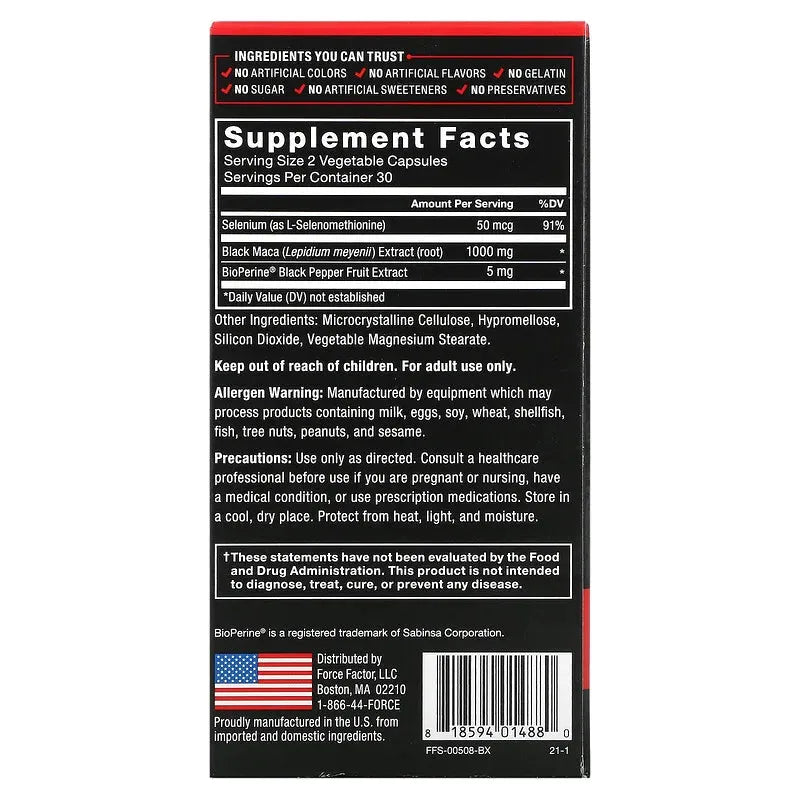 Black Maca // 60 Capsules Force Factor NTS Newtown Supplement Store Sydney