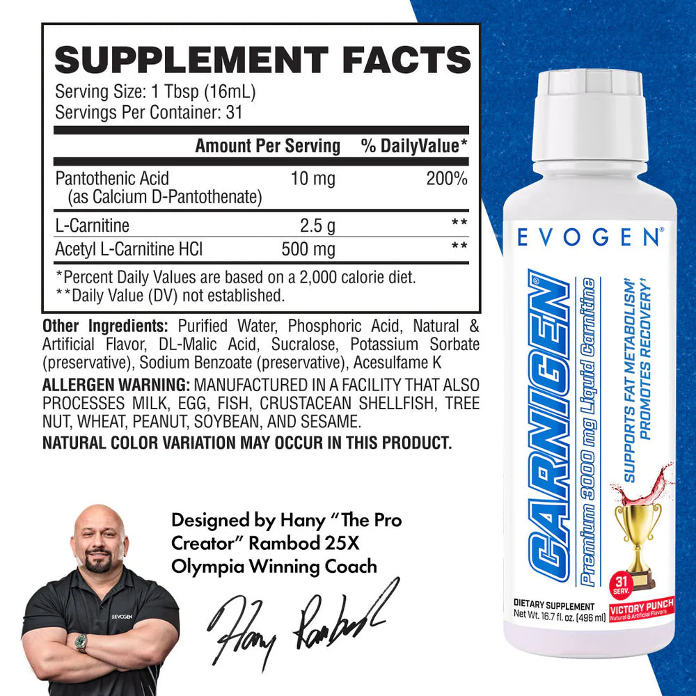 CARNIGEN Premium Liquid // 3000mg Liquid Carnitine EVOGEN NTS Newtown Supplement Store Sydney