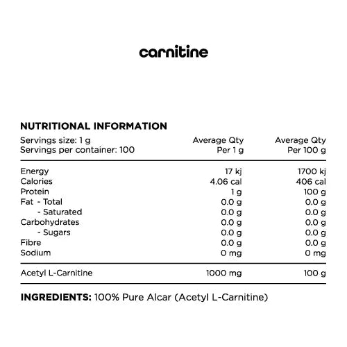 Carnitine // 100% Pure Acetyl L-Carnitine SWITCH NTS Newtown Supplement Store Sydney