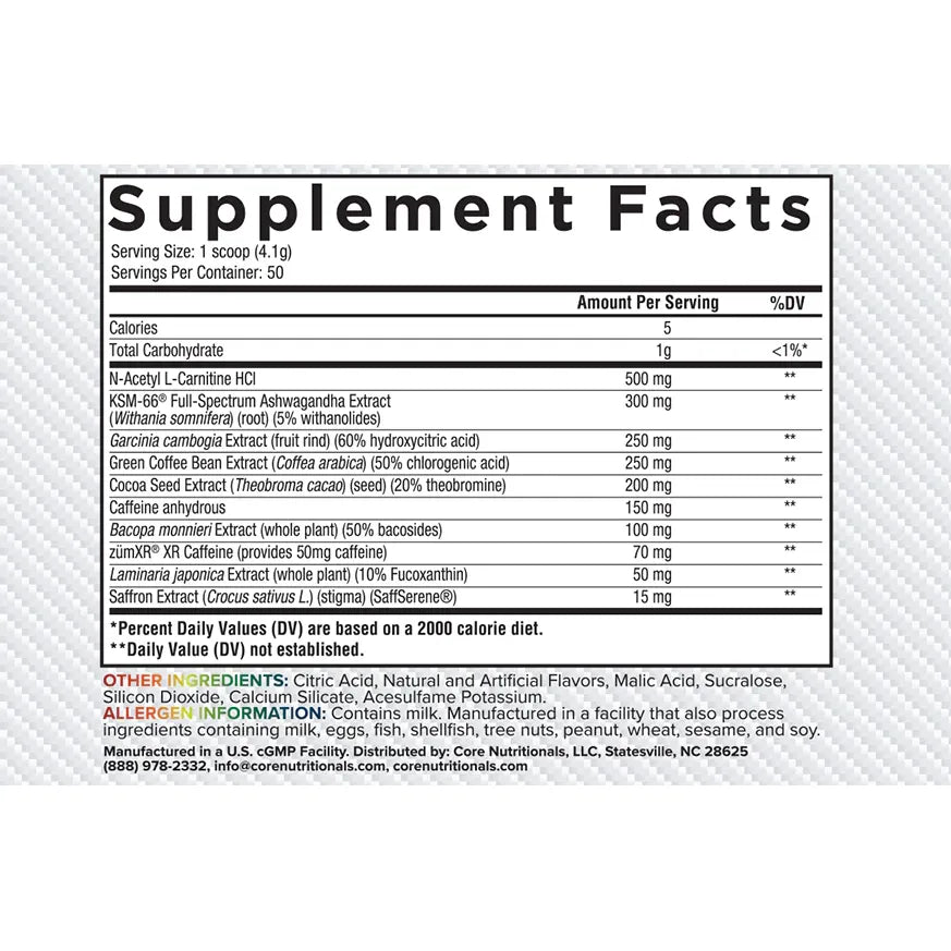 CORE BURN // 50 Serves Core Nutritionals NTS Newtown Supplement Store Sydney