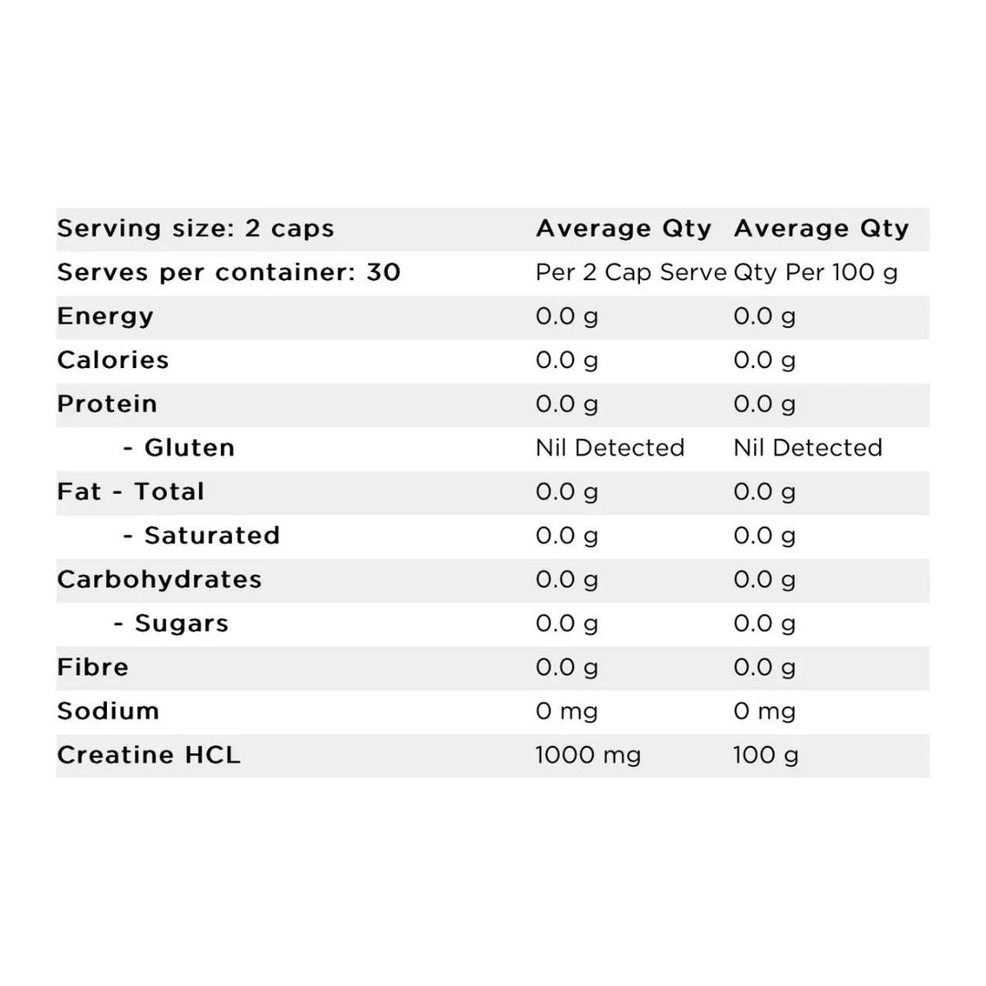 Creatine 100% Pure Creatine HCL Capsules // 90 Veg Caps SWITCH NTS Newtown Supplement Store Sydney