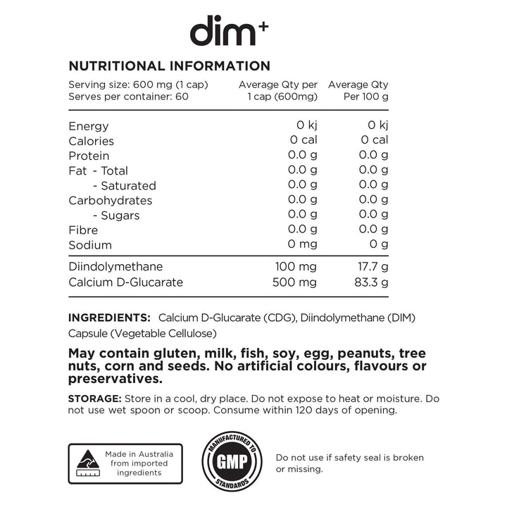 Dim+ // Diindolylmethane &amp; Calcium D-Glucarate SWITCH NTS Newtown Supplement Store Sydney
