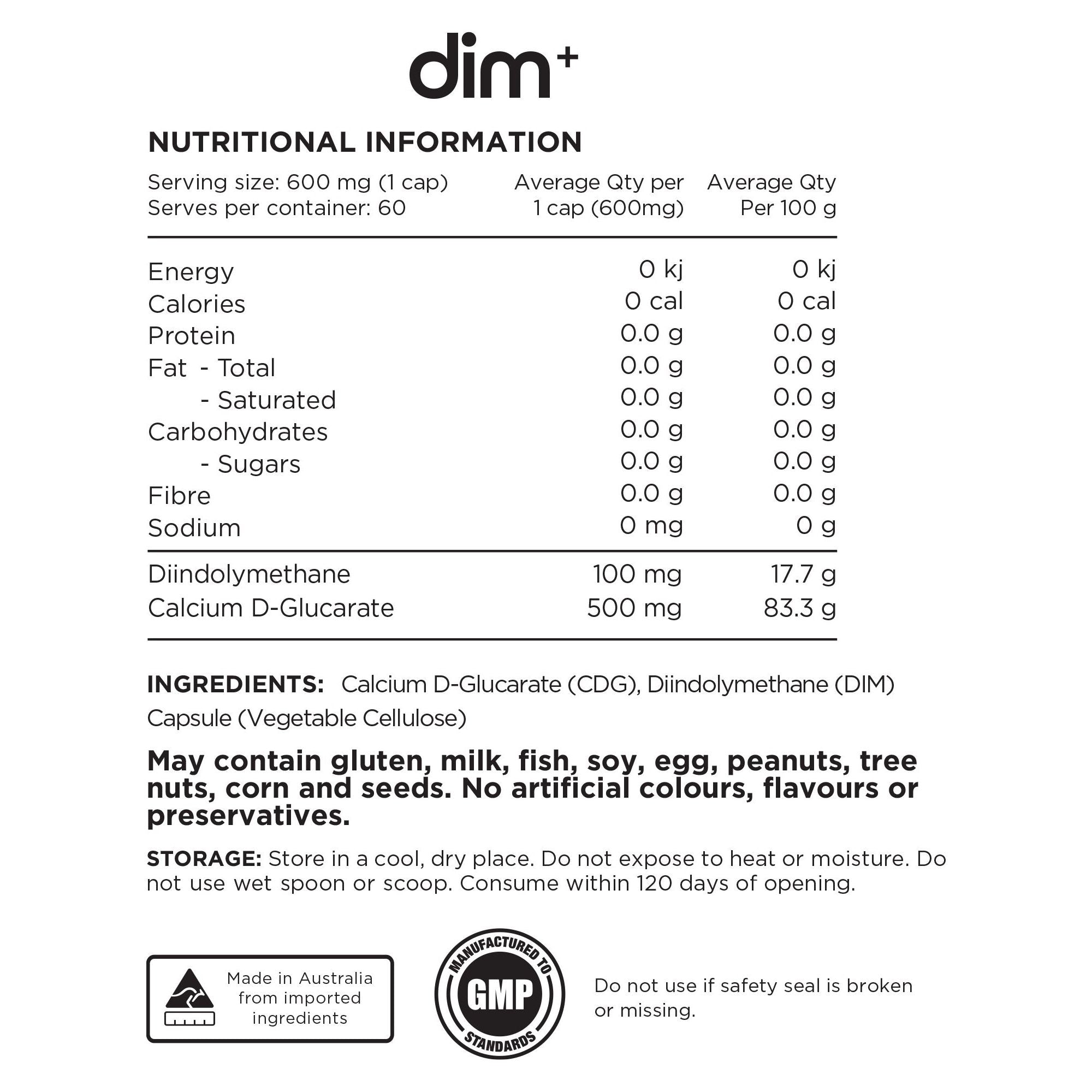 Dim+ // Diindolylmethane & Calcium D-Glucarate SWITCH NTS Newtown Supplement Store Sydney