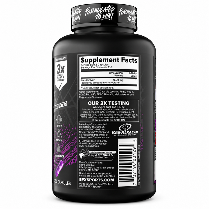 EFX Kre-Alkalyn // Creatine Caps 260 ct // 130 Serves EFX Sports 260 Caps NTS Newtown Supplement Store Sydney