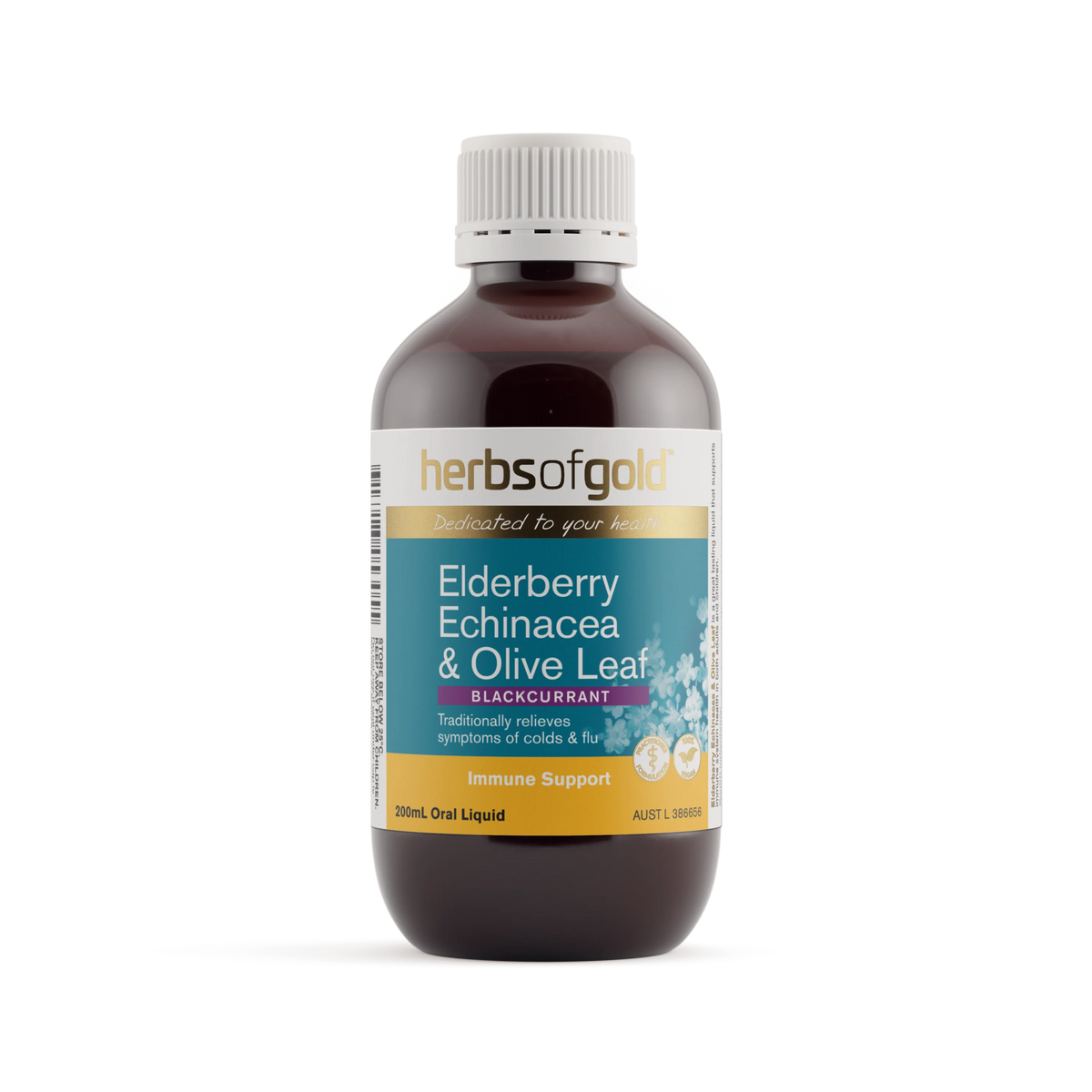 Elderberry Echinacea &amp; Olive Leaf // Blackcurrant Flavour 100ml Oral Liquid Herbs of Gold NTS Newtown Supplement Store Sydney