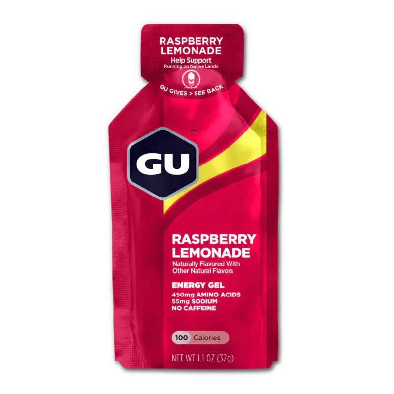 Energy Gel // with BCAAs (Caffeine &amp; Caffeine Free Option) GU Raspberry Lemonade (No Caffeine) NTS Newtown Supplement Store Sydney