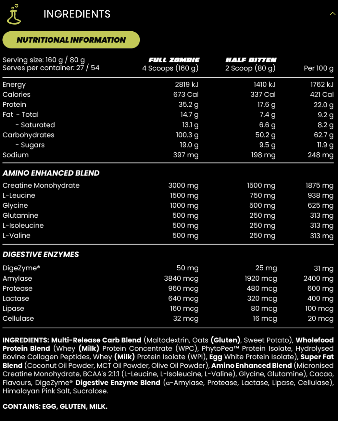 GAINZ PROTEIN // Mass Gainer 10 Serves Zombie Labs NTS Newtown Supplement Store Sydney