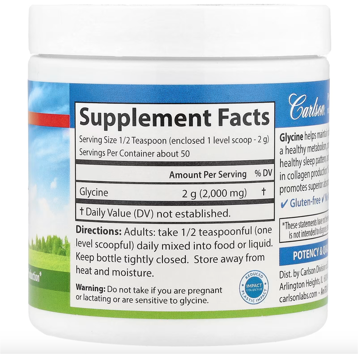 Glycine Powder // Free-Form Amino Acid Carlson NTS Newtown Supplement Store Sydney