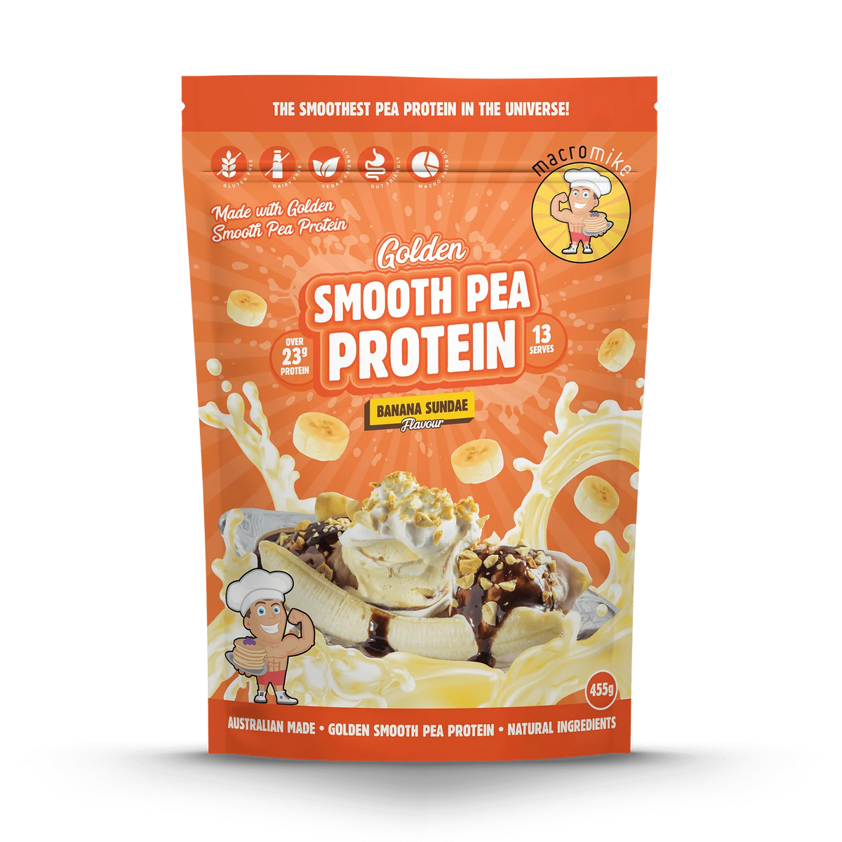 Golden Smooth Pea Protein // 23g Protein (455g) Macro Mike Banana Sundae NTS Newtown Supplement Store Sydney