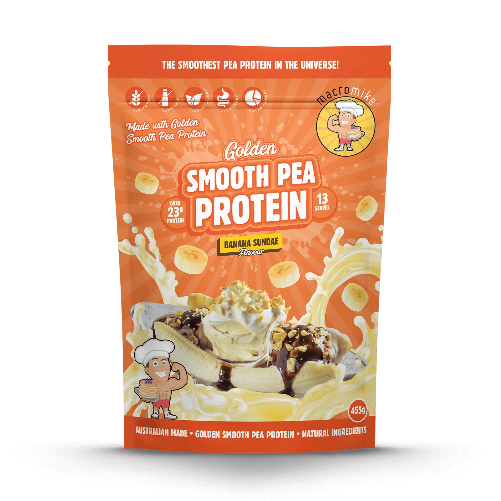 Golden Smooth Pea Protein // 23g Protein (455g) Macro Mike Banana Sundae NTS Newtown Supplement Store Sydney