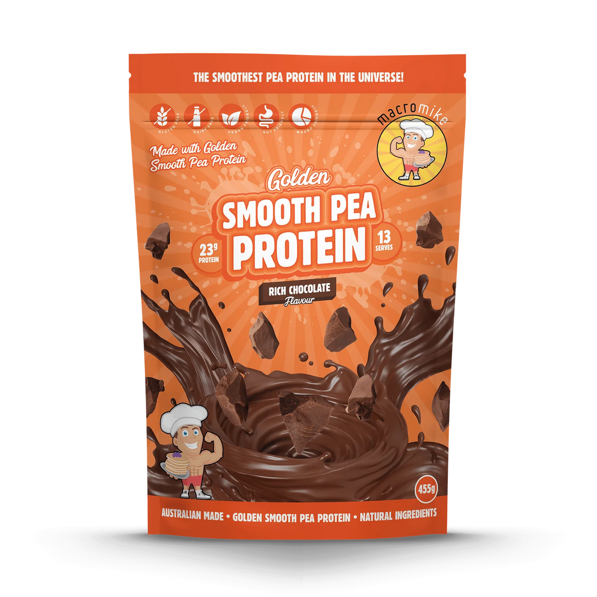 Golden Smooth Pea Protein // 23g Protein (455g) Macro Mike Rich Chocolate NTS Newtown Supplement Store Sydney