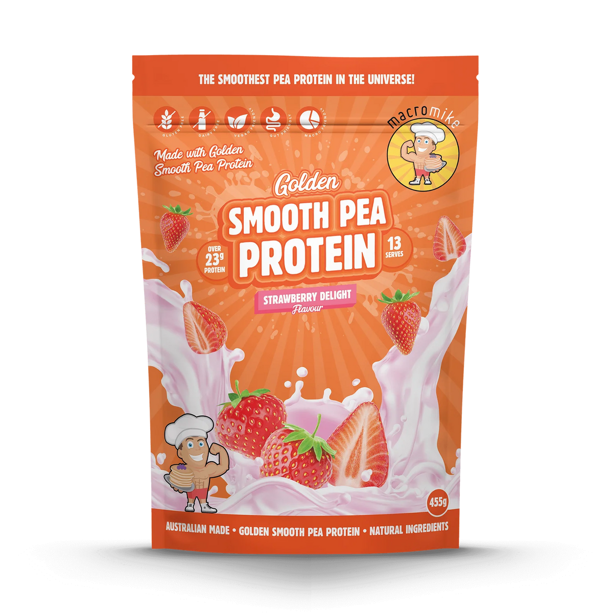 Golden Smooth Pea Protein // 23g Protein (455g) Macro Mike Strawberry Delight NTS Newtown Supplement Store Sydney