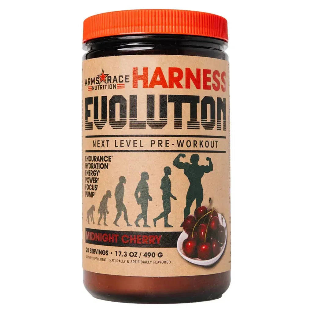 HARNESS EVOLUTION // Next-Level Pre-Workout ARMS RACE Nutrition Midnight Cherry NTS Newtown Supplement Store Sydney