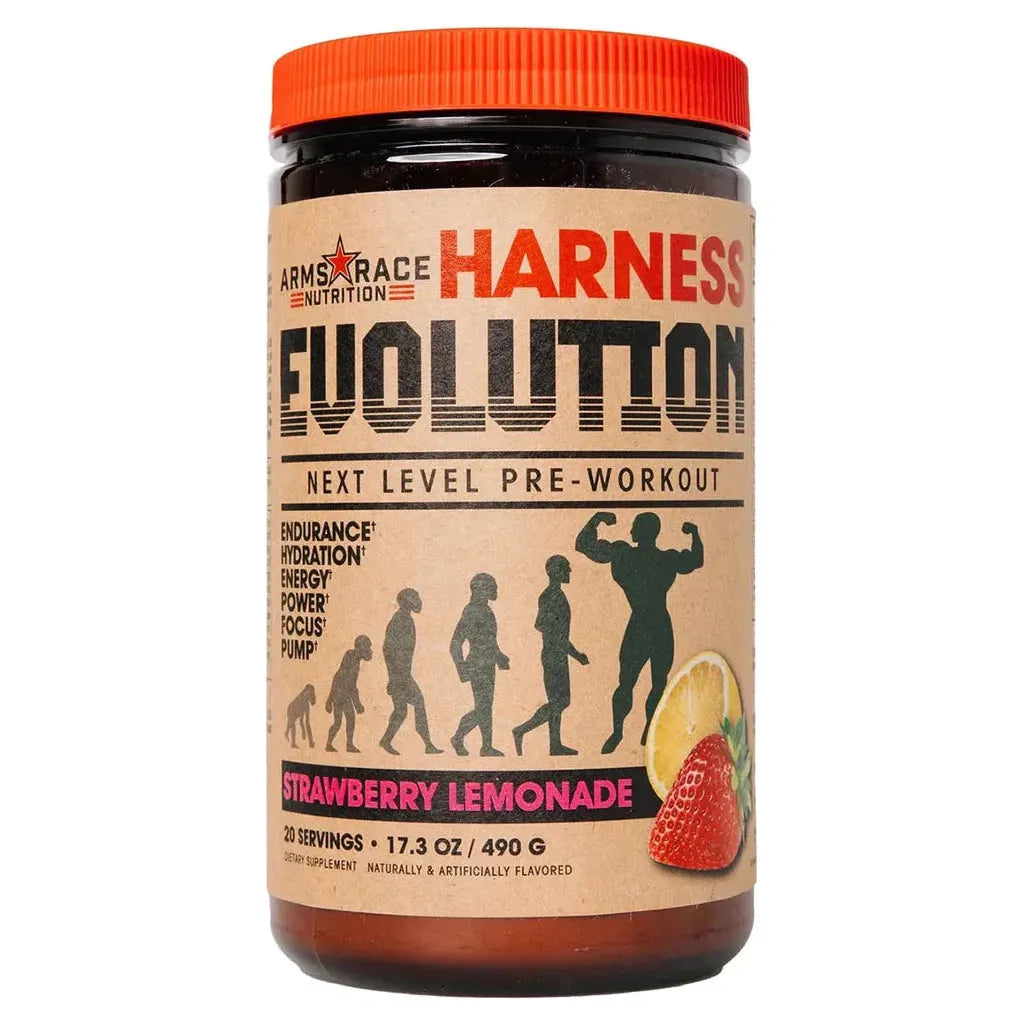 HARNESS EVOLUTION // Next-Level Pre-Workout ARMS RACE Nutrition Strawberry Lemonade NTS Newtown Supplement Store Sydney