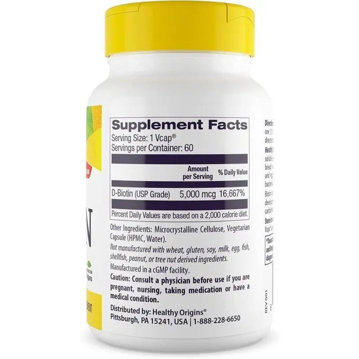 Healthy Origins BIOTIN 5000mg // 60 Vcaps Healthy Origins NTS Newtown Supplement Store Sydney