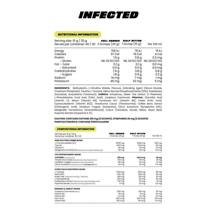 INFECTED // High Stimulant Pre-Workout (no tingles) Zombie Labs NTS Newtown Supplement Store Sydney