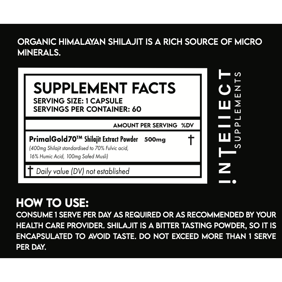 Intellect SHILAJIT // PrimalGold70™ 500mg 60 Caps Intellect Supplements NTS Newtown Supplement Store Sydney