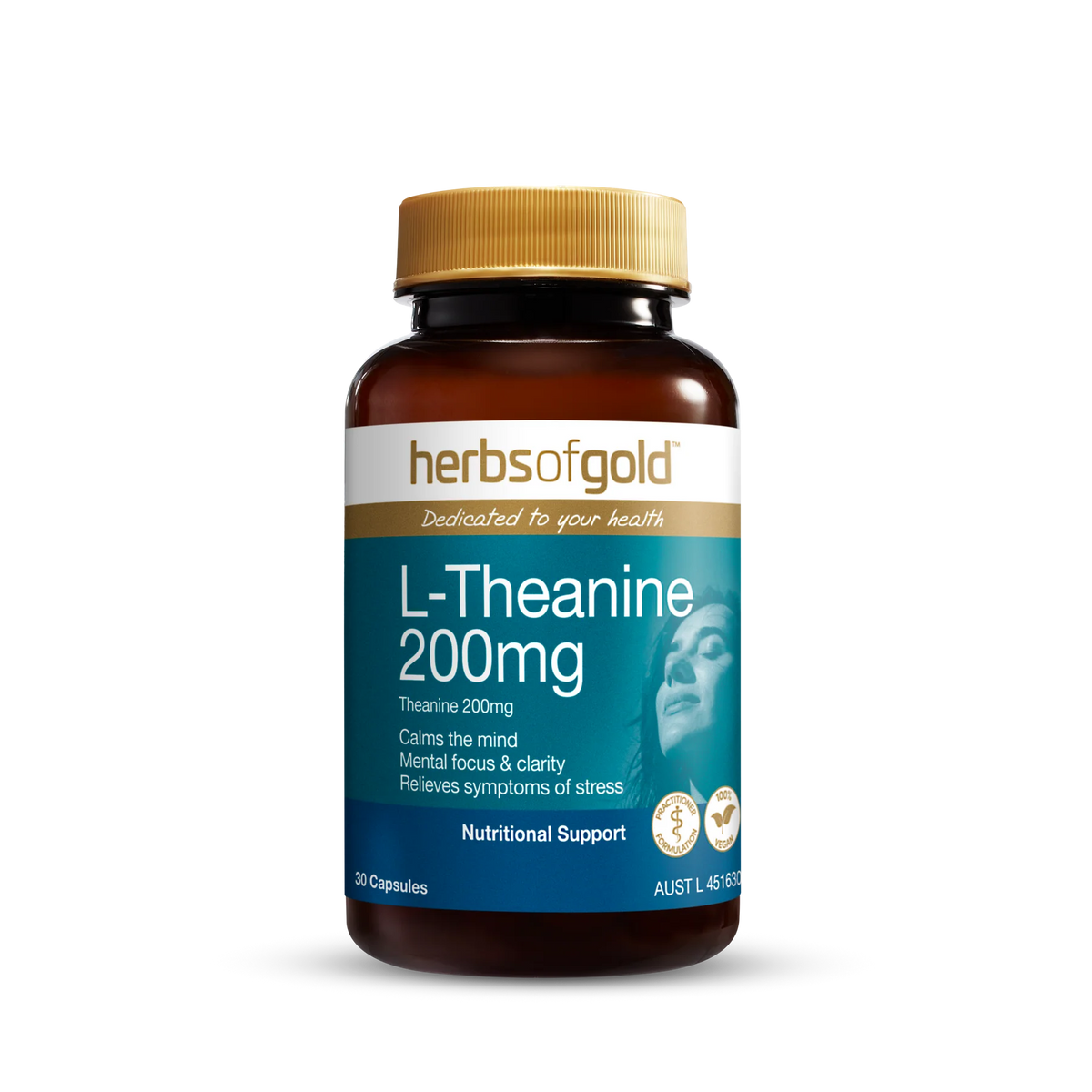 L-Theanine 200mg // 30 Caps Herbs of Gold NTS Newtown Supplement Store Sydney