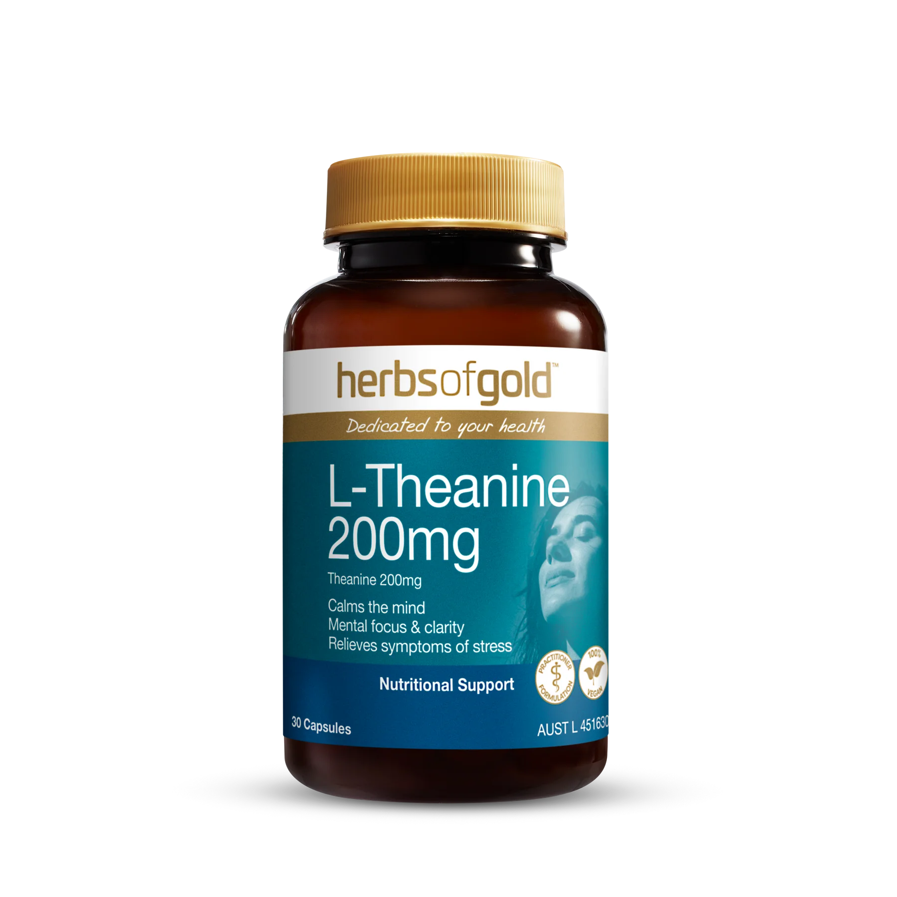 L-Theanine 200mg // 30 Caps Herbs of Gold NTS Newtown Supplement Store Sydney