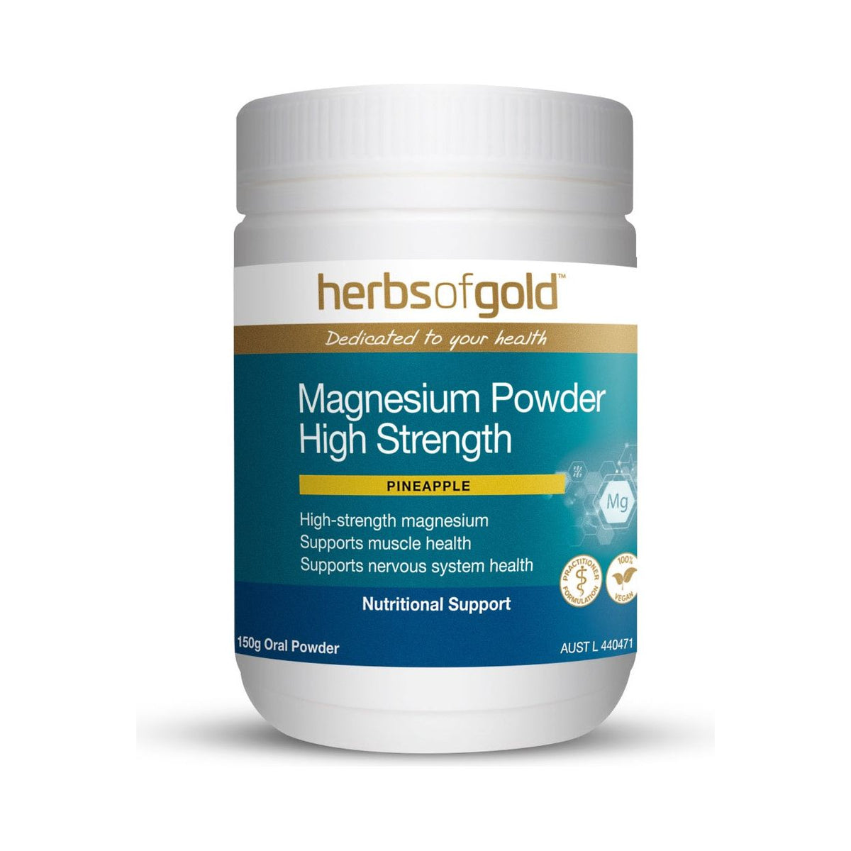 Magnesium Powder High-Strength // Pineapple Flavour Herbs of Gold 150g NTS Newtown Supplement Store Sydney