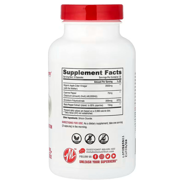 Maximum Potency Apple Cider Vinegar // 90 Capsules Metabolic Nutrition NTS Newtown Supplement Store Sydney