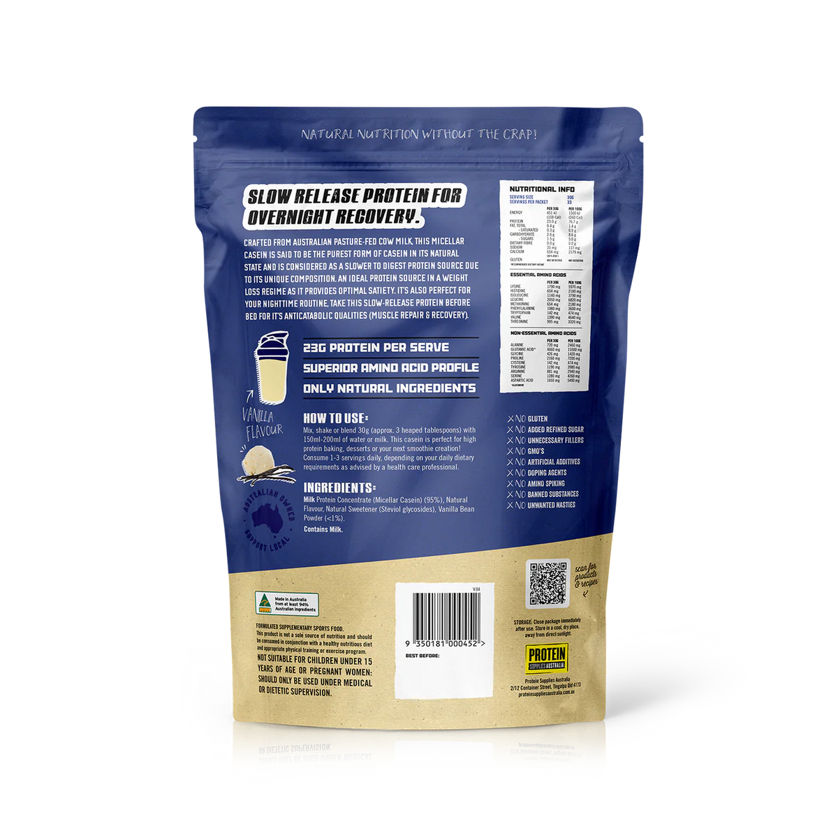 Micellar Casein Protein 1kg  // 23g Protein Per Serve Protein Supplies Australia NTS Newtown Supplement Store Sydney