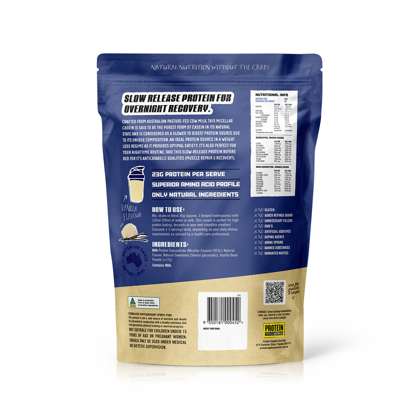 Micellar Casein Protein 1kg  // 23g Protein Per Serve Protein Supplies Australia NTS Newtown Supplement Store Sydney