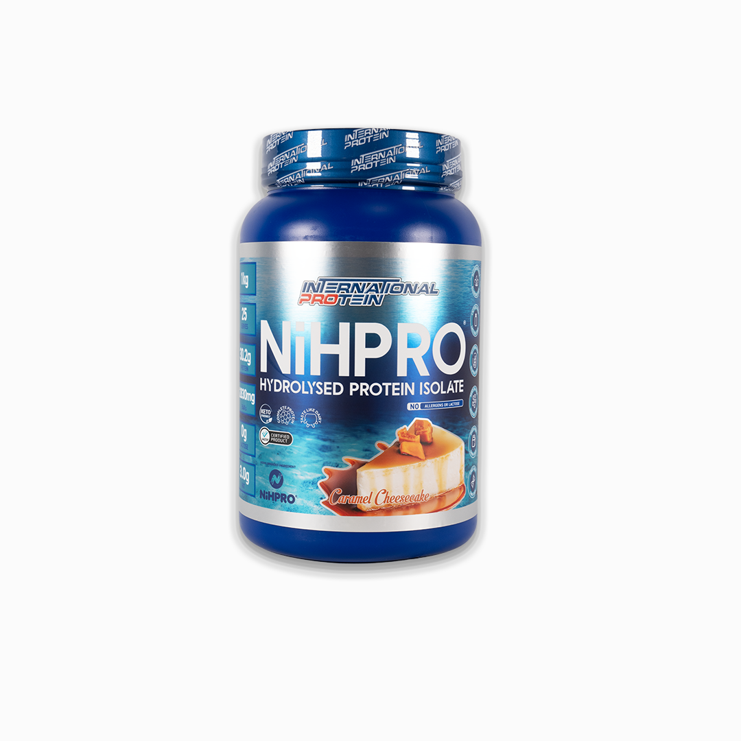 NIHPRO Hydrolysed Protein Isolate // 1kg (25 serves) International Protein Caramel Cheesecake NTS Newtown Supplement Store Sydney