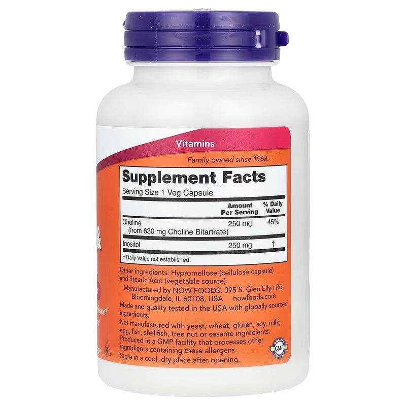 NOW Foods // Choline &amp; Inositol, 100 Veg Capsules Now Foods NTS Newtown Supplement Store Sydney