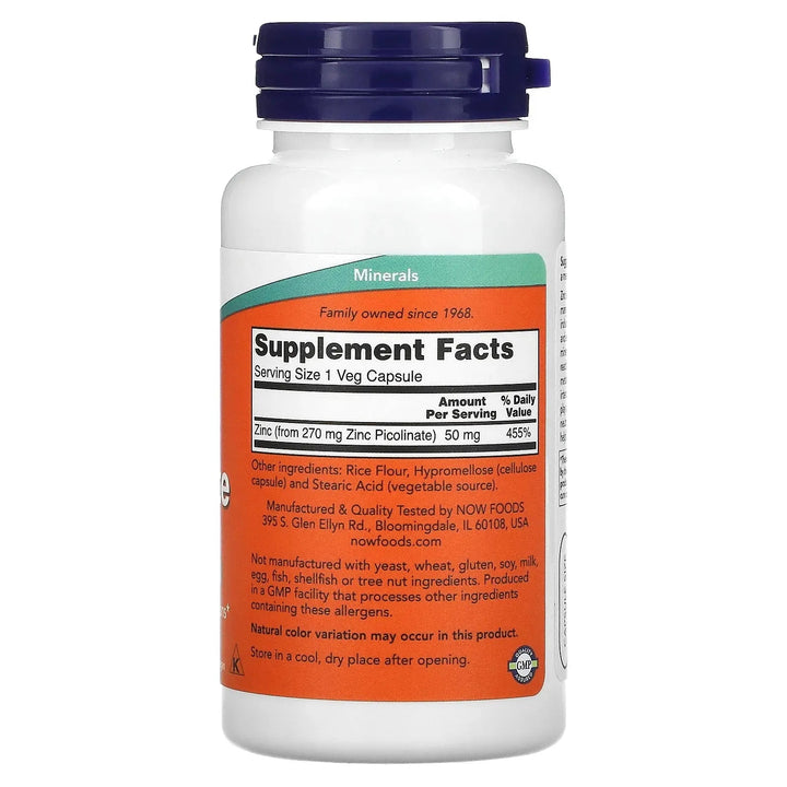 Now Zinc Picolinate 50mg // Immune Support (120 veg capsules) Now Foods NTS Newtown Supplement Store Sydney